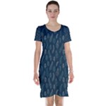 Whimsical Feather Pattern, Midnight Blue, Short Sleeve Nightdress