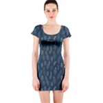 Whimsical Feather Pattern, Midnight Blue, Short Sleeve Bodycon Dress