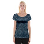 Whimsical Feather Pattern, Midnight Blue, Women s Cap Sleeve Top