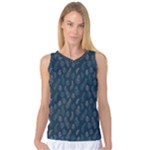 Whimsical Feather Pattern, Midnight Blue, Women s Basketball Tank Top