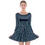 Whimsical Feather Pattern, Midnight Blue, Long Sleeve Skater Dress