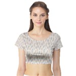 Whimsical Feather Pattern, Nature Brown, Short Sleeve Crop Top (Tight Fit)