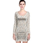 Whimsical Feather Pattern, Nature Brown, Long Sleeve Bodycon Dress