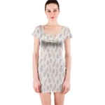 Whimsical Feather Pattern, Nature Brown, Short Sleeve Bodycon Dress