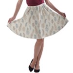 Whimsical Feather Pattern, Nature Brown, A-line Skater Skirt
