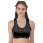 Whimsical Feather Pattern, Bright Pink Red Blue Green Yellow, Sports Bra