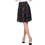 Whimsical Feather Pattern, Bright Pink Red Blue Green Yellow, A-Line Skirt