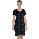 Whimsical Feather Pattern, Bright Pink Red Blue Green Yellow, Short Sleeve Nightdress