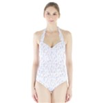 Whimsical Feather Pattern, soft colors, Women s Halter One Piece Swimsuit
