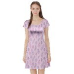 Whimsical Feather Pattern, pink & purple, Short Sleeve Skater Dress