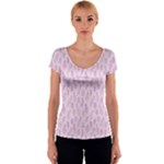 Whimsical Feather Pattern, pink & purple, Women s V-Neck Cap Sleeve Top