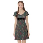 Whimsical Feather Pattern, autumn colors, Short Sleeve Skater Dress