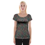 Whimsical Feather Pattern, autumn colors, Women s Cap Sleeve Top