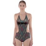 Whimsical Feather Pattern, autumn colors, Cut-Out One Piece Swimsuit