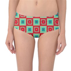 Blue Red Squares Pattern                                Mid-waist Bikini Bottoms by LalyLauraFLM
