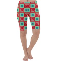 Blue Red Squares Pattern                                Cropped Leggings by LalyLauraFLM