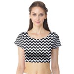 Black & White Zigzag Pattern Short Sleeve Crop Top (Tight Fit)