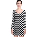 Black & White Zigzag Pattern Long Sleeve Bodycon Dress