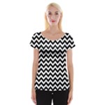 Black & White Zigzag Pattern Women s Cap Sleeve Top