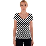 Black & White Zigzag Pattern Women s V-Neck Cap Sleeve Top