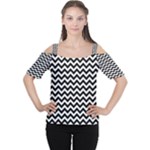 Black & White Zigzag Pattern Women s Cutout Shoulder Tee