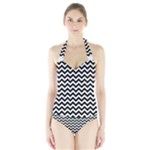Black & White Zigzag Pattern Women s Halter One Piece Swimsuit