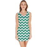 Emerald Green & White Zigzag Pattern Sleeveless Bodycon Dress