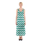 Emerald Green & White Zigzag Pattern Sleeveless Maxi Dress