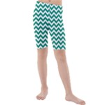 Emerald Green & White Zigzag Pattern Kid s Mid Length Swim Shorts