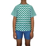 Emerald Green & White Zigzag Pattern Kid s Short Sleeve Swimwear