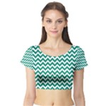Emerald Green & White Zigzag Pattern Short Sleeve Crop Top (Tight Fit)