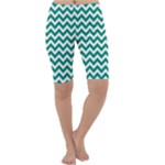 Emerald Green & White Zigzag Pattern Cropped Leggings 