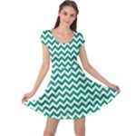 Emerald Green & White Zigzag Pattern Cap Sleeve Dresses