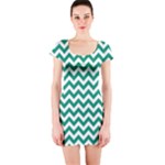 Emerald Green & White Zigzag Pattern Short Sleeve Bodycon Dress