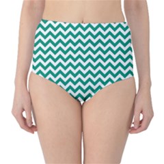 Emerald Green & White Zigzag Pattern High-waist Bikini Bottoms by Zandiepants