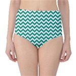 Emerald Green & White Zigzag Pattern High-Waist Bikini Bottoms