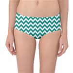 Emerald Green & White Zigzag Pattern Mid-Waist Bikini Bottoms