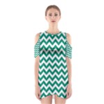 Emerald Green & White Zigzag Pattern Cutout Shoulder Dress