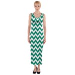 Emerald Green & White Zigzag Pattern Fitted Maxi Dress