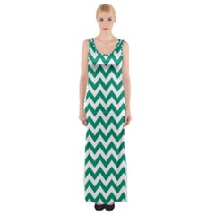 Emerald Green & White Zigzag Pattern Maxi Thigh Split Dress by Zandiepants
