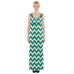 Emerald Green & White Zigzag Pattern Maxi Thigh Split Dress