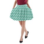 Emerald Green & White Zigzag Pattern A-Line Pocket Skirt