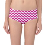 Hot Pink & White Zigzag Pattern Mid-Waist Bikini Bottoms