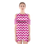 Hot Pink & White Zigzag Pattern Cutout Shoulder Dress