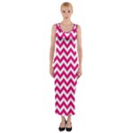 Hot Pink & White Zigzag Pattern Fitted Maxi Dress