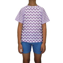 Lilac Purple & White Zigzag Pattern Kid s Short Sleeve Swimwear by Zandiepants