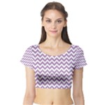 Lilac Purple & White Zigzag Pattern Short Sleeve Crop Top (Tight Fit)