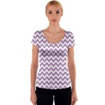 Lilac Purple & White Zigzag Pattern Women s V-Neck Cap Sleeve Top
