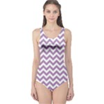 Lilac Purple & White Zigzag Pattern One Piece Swimsuit