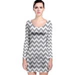 Medium Grey & White Zigzag Pattern Long Sleeve Bodycon Dress